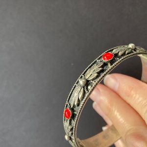 Italian alpaca silver and red stone bracelet.